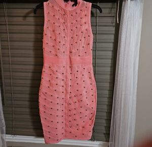 WOW Couture Pink/Salmon/Peach Studded Midi Dress